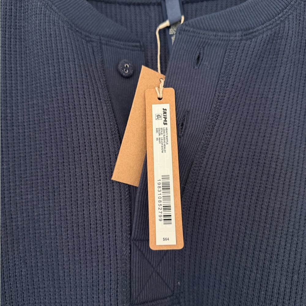 SKIMS Navy Waffle Henley long sleeve Top - Picture 5 of 5